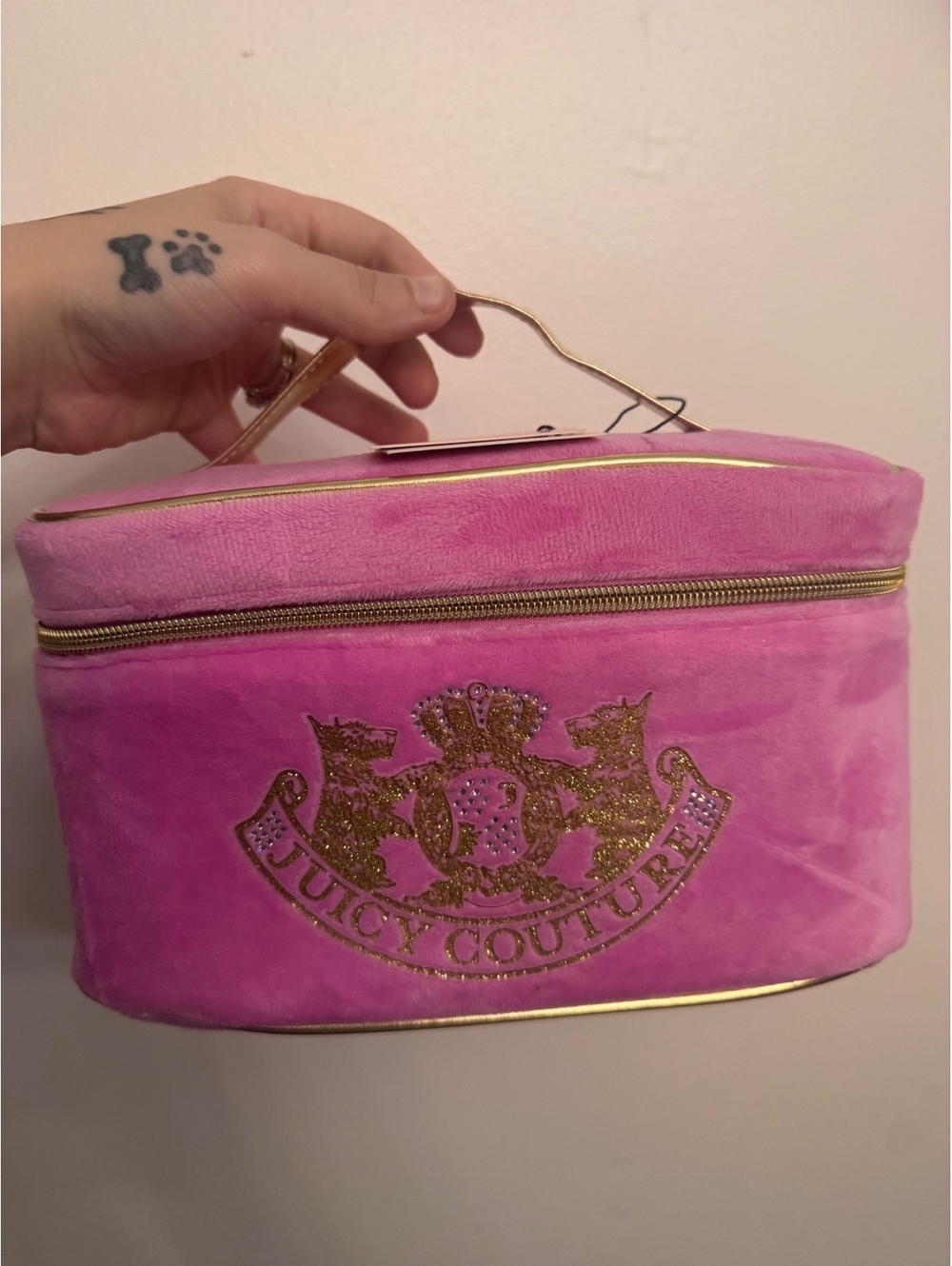 Juicy Couture Pink Velvet Cosmetic Bag with Gold Accents